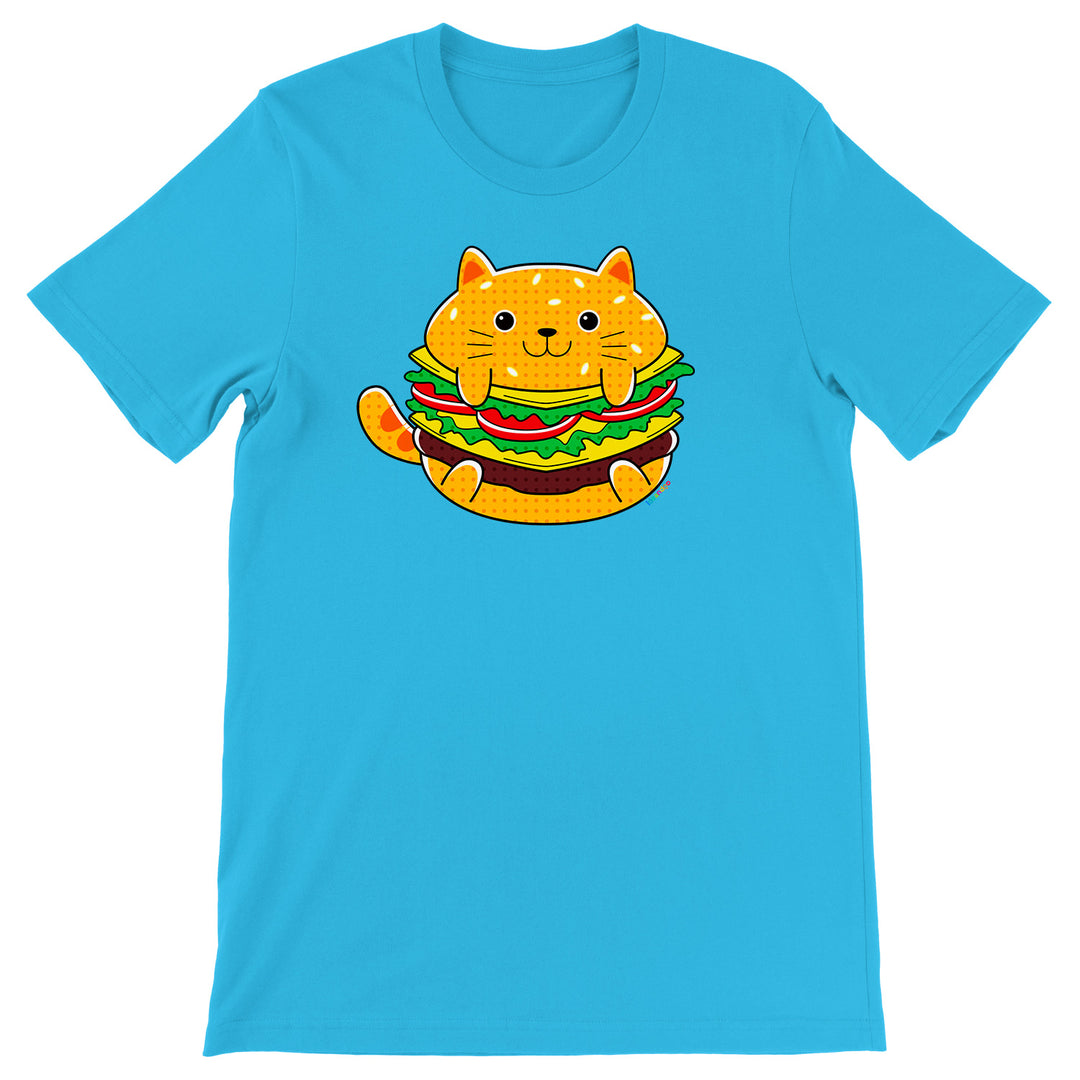 Maglietta Hamburger dell'album Gatti adorabili kawaii di Ideandoo, T-Shirt uomo donna e bambino a maniche corte in cotone con girocollo