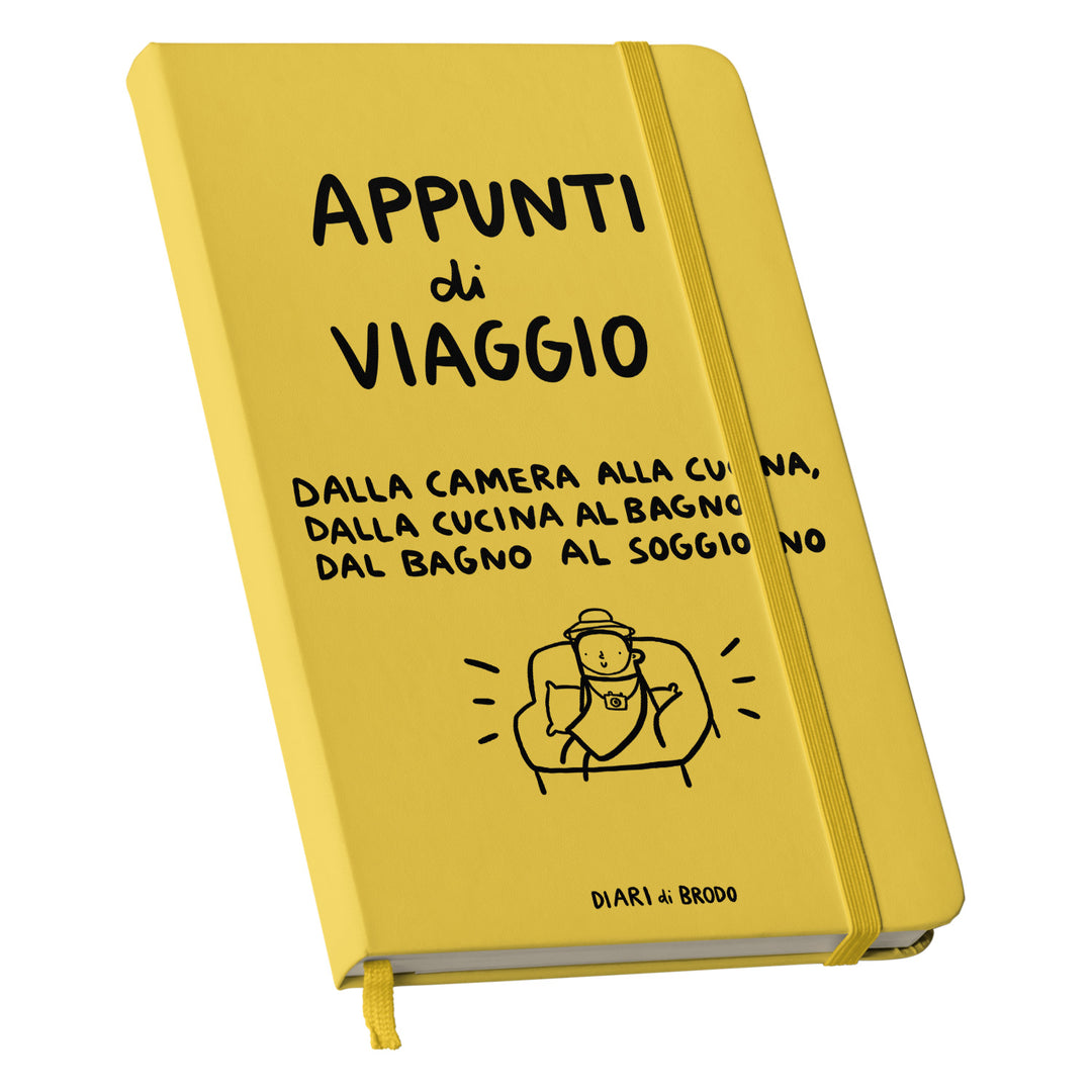 Taccuino Appunti di Viaggio dell'album Me lo segno di Diari di brodo: copertina soft touch in 8 colori, con chiusura e segnalibro coordinati