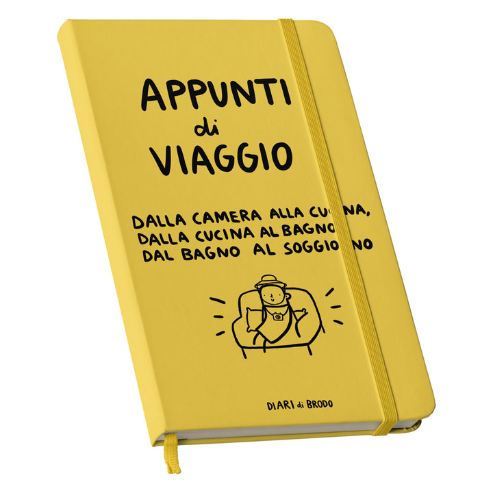 Taccuino Appunti di Viaggio dell'album Me lo segno di Diari di brodo: copertina soft touch in 8 colori, con chiusura e segnalibro coordinati