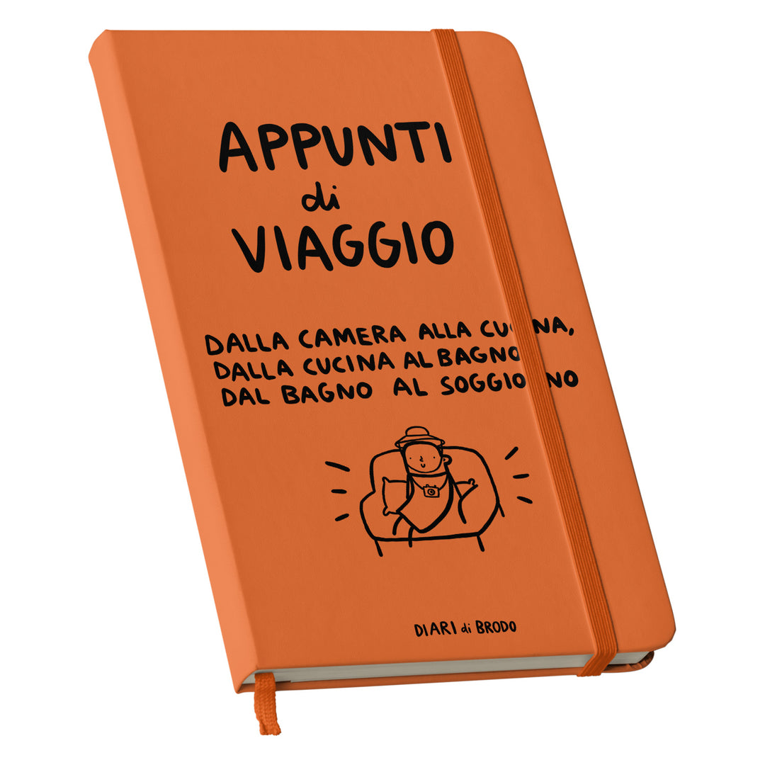 Taccuino Appunti di Viaggio dell'album Me lo segno di Diari di brodo: copertina soft touch in 8 colori, con chiusura e segnalibro coordinati