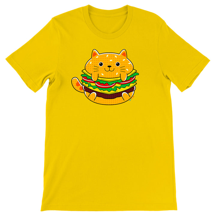 Maglietta Hamburger dell'album Gatti adorabili kawaii di Ideandoo, T-Shirt uomo donna e bambino a maniche corte in cotone con girocollo