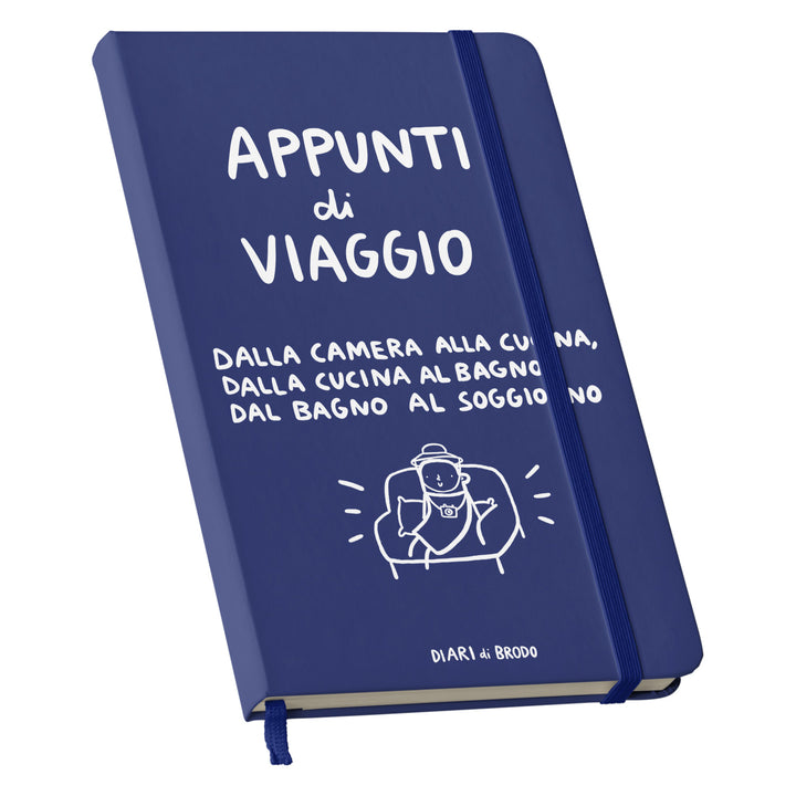 Taccuino Appunti di Viaggio dell'album Me lo segno di Diari di brodo: copertina soft touch in 8 colori, con chiusura e segnalibro coordinati