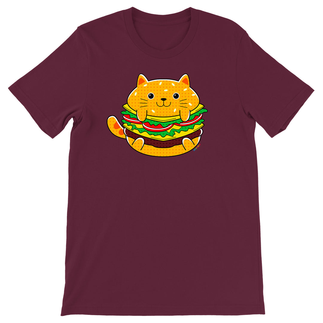 Maglietta Hamburger dell'album Gatti adorabili kawaii di Ideandoo, T-Shirt uomo donna e bambino a maniche corte in cotone con girocollo