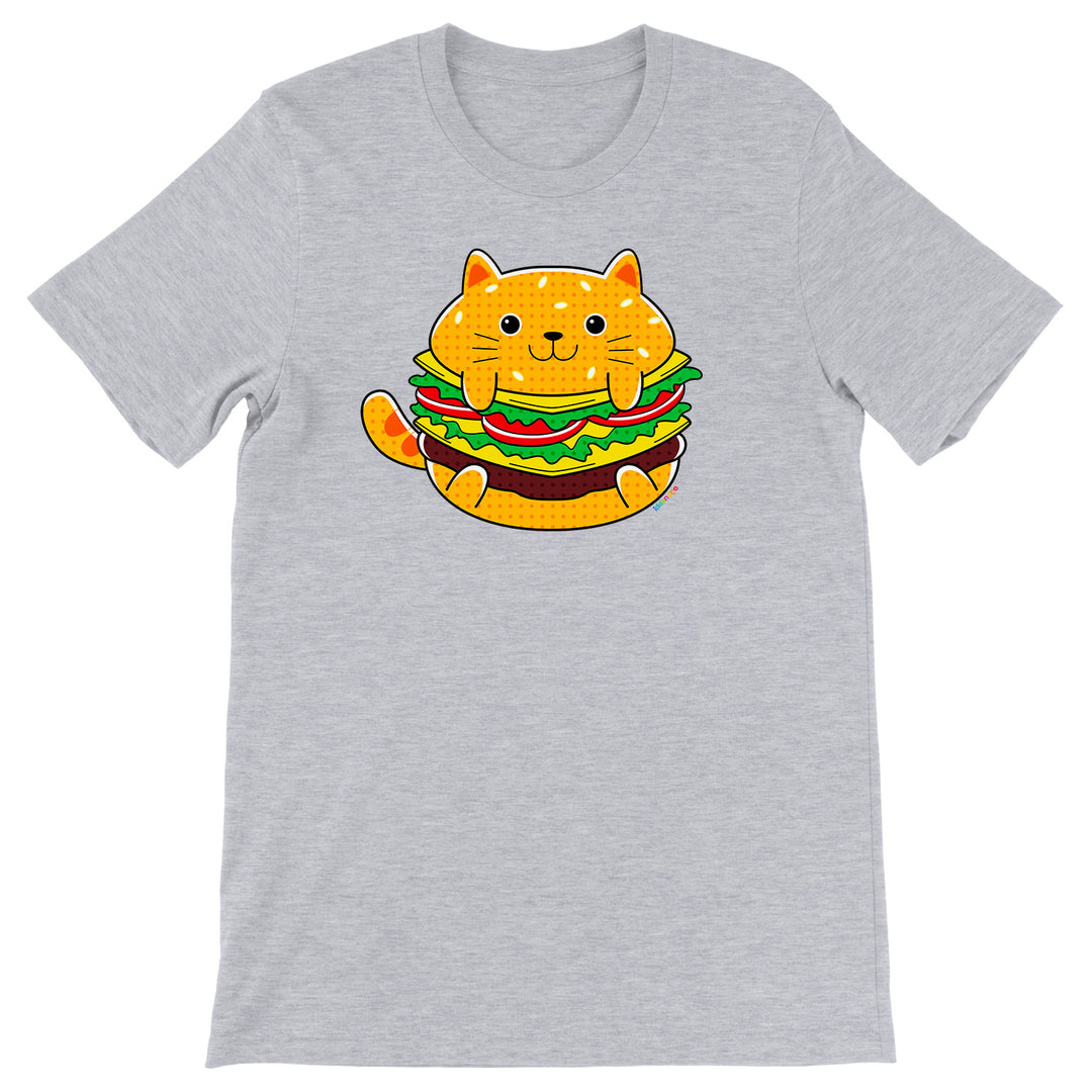 Maglietta Hamburger dell'album Gatti adorabili kawaii di Ideandoo, T-Shirt uomo donna e bambino a maniche corte in cotone con girocollo