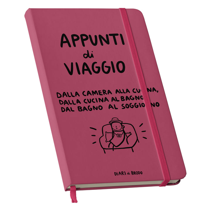 Taccuino Appunti di Viaggio dell'album Me lo segno di Diari di brodo: copertina soft touch in 8 colori, con chiusura e segnalibro coordinati