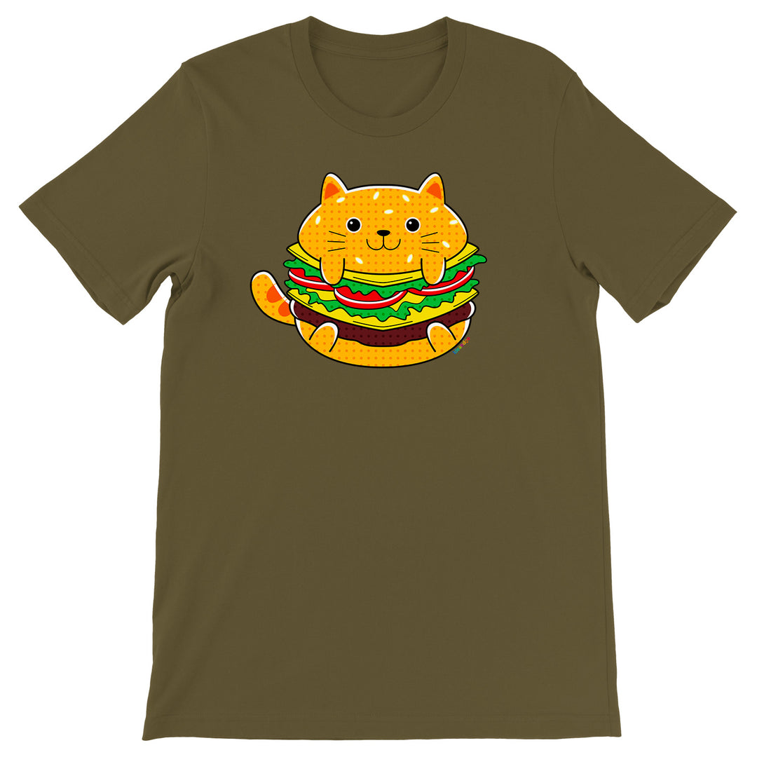Maglietta Hamburger dell'album Gatti adorabili kawaii di Ideandoo, T-Shirt uomo donna e bambino a maniche corte in cotone con girocollo