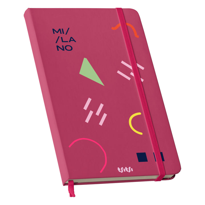 Taccuino MILANO dell'album Mapperó di TSITSI CONCEPT: copertina soft touch in 8 colori, con chiusura e segnalibro coordinati