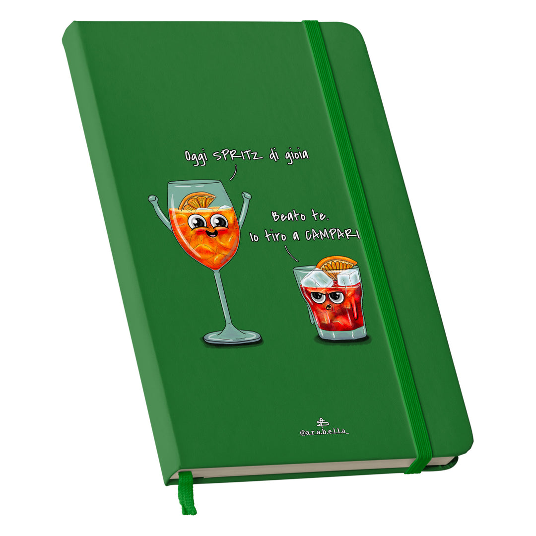 Taccuino Spritz dell'album Amore in taccuini di Arabella: copertina soft touch in 8 colori, con chiusura e segnalibro coordinati