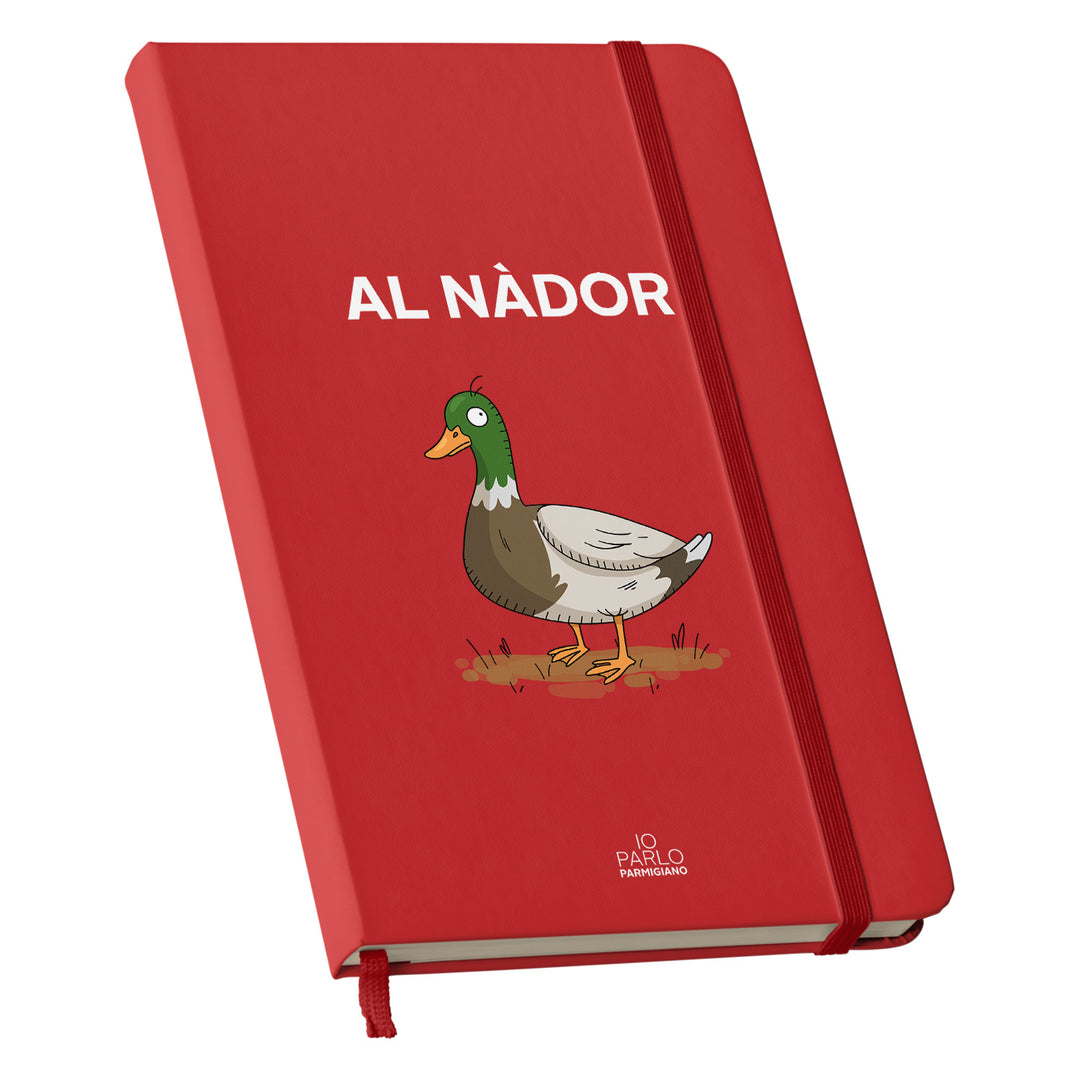 Taccuino AL NÀDOR dell'album LÌNNEA BÉSTJI di Io parlo parmigiano: copertina soft touch in 8 colori, con chiusura e segnalibro coordinati