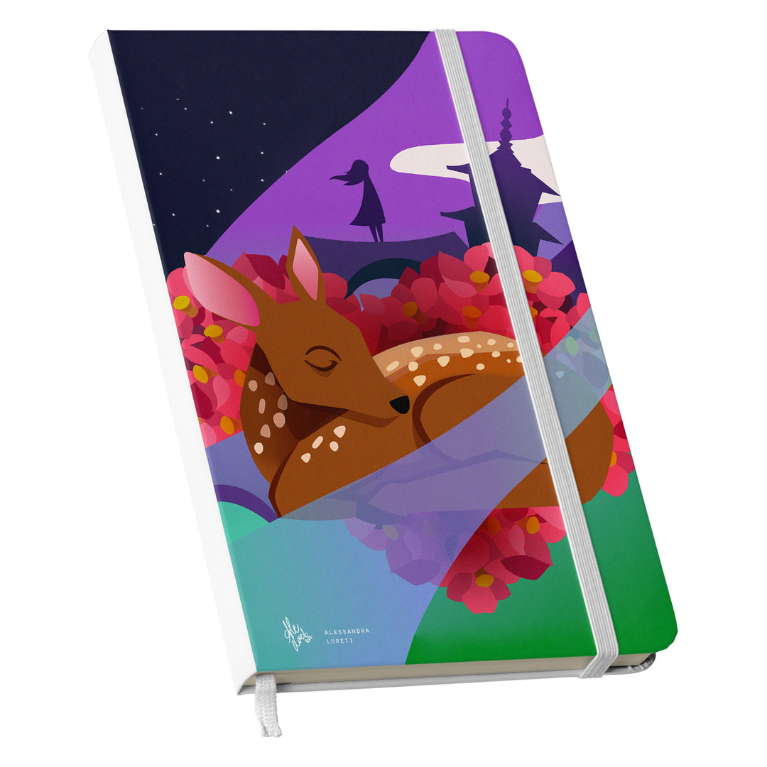 Taccuino Nara dell'album Japan Vibes Taccuini di Alessandra Loreti: copertina soft touch in 8 colori, con chiusura e segnalibro coordinati