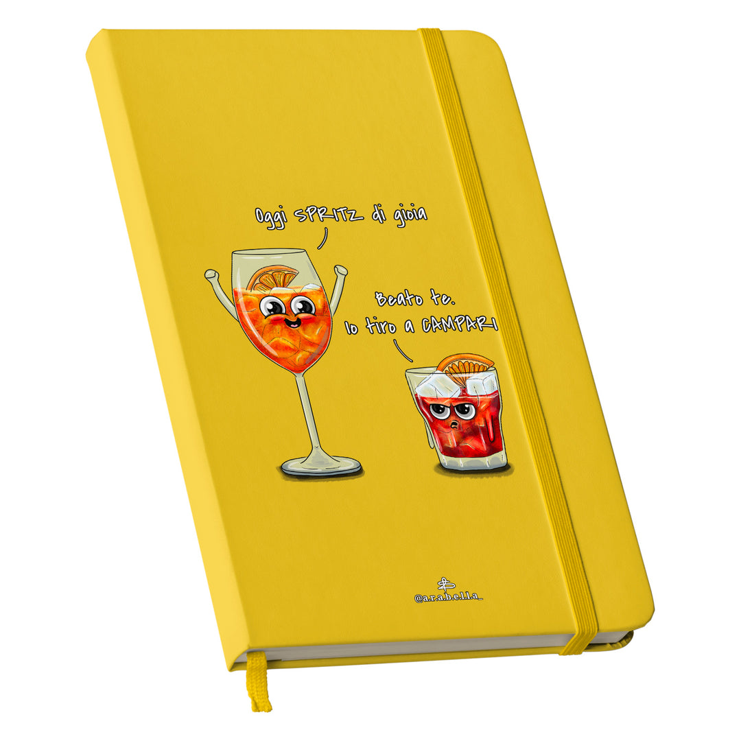 Taccuino Spritz dell'album Amore in taccuini di Arabella: copertina soft touch in 8 colori, con chiusura e segnalibro coordinati