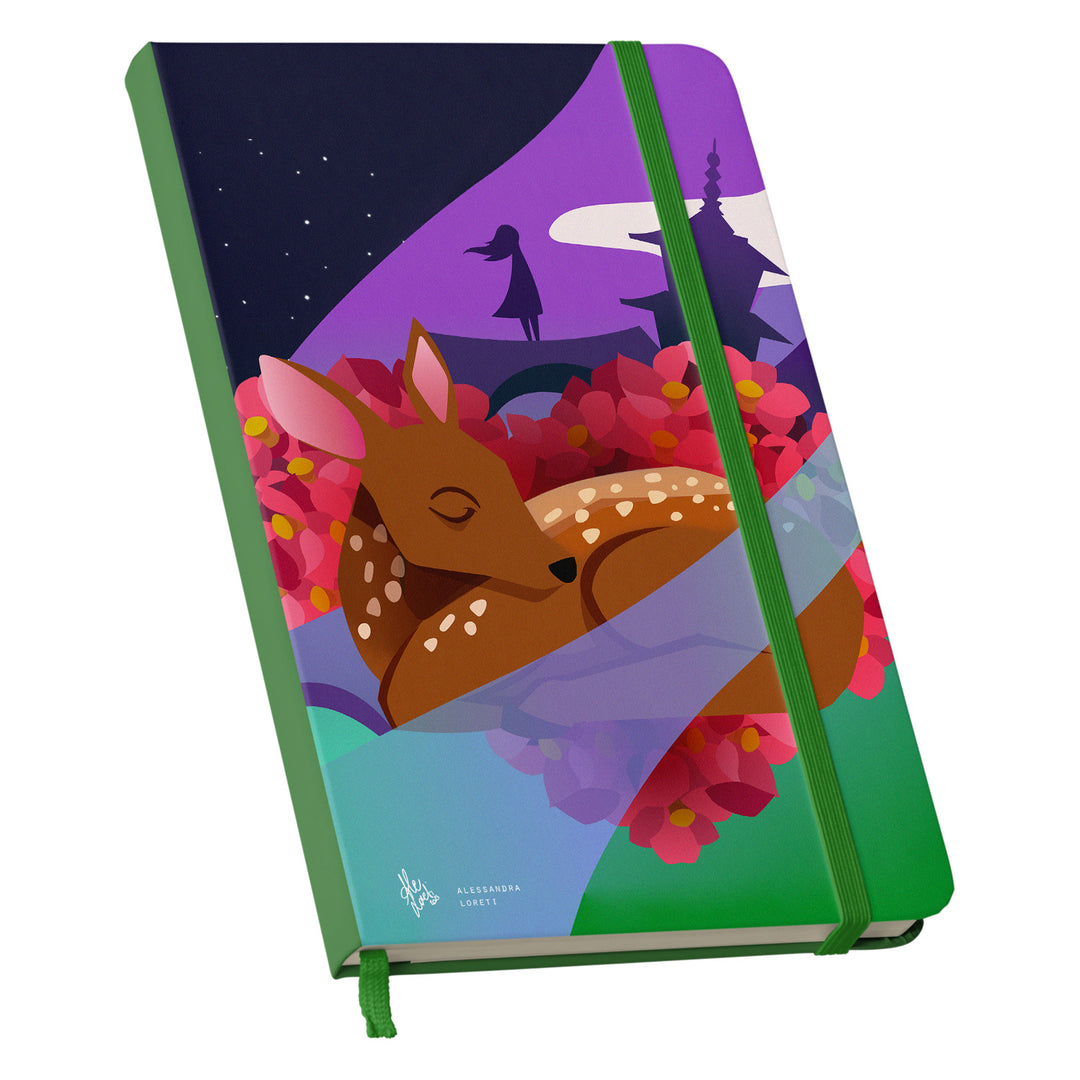 Taccuino Nara dell'album Japan Vibes Taccuini di Alessandra Loreti: copertina soft touch in 8 colori, con chiusura e segnalibro coordinati