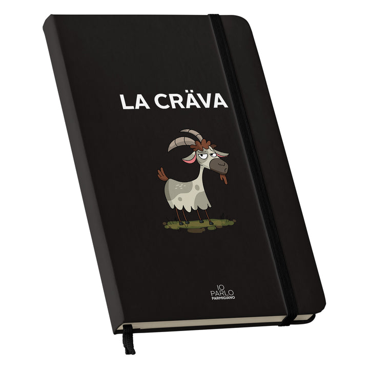Taccuino LA CRÄVA dell'album LÌNNEA BÉSTJI di Io parlo parmigiano: copertina soft touch in 8 colori, con chiusura e segnalibro coordinati
