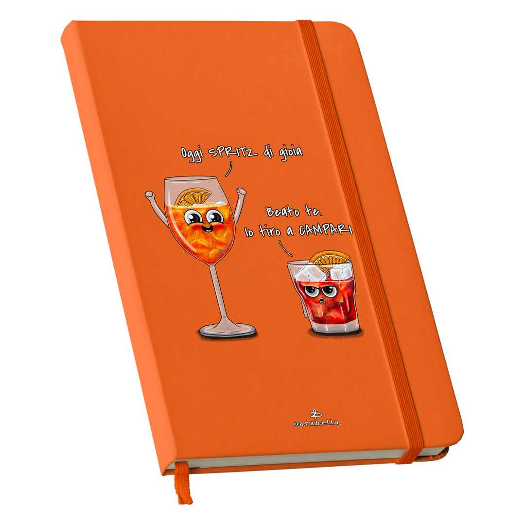 Taccuino Spritz dell'album Amore in taccuini di Arabella: copertina soft touch in 8 colori, con chiusura e segnalibro coordinati