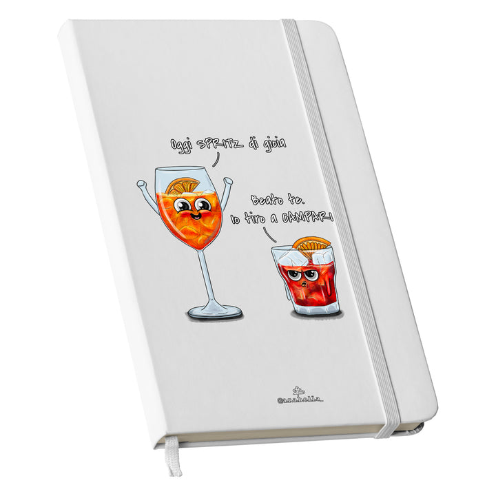 Taccuino Spritz dell'album Amore in taccuini di Arabella: copertina soft touch in 8 colori, con chiusura e segnalibro coordinati