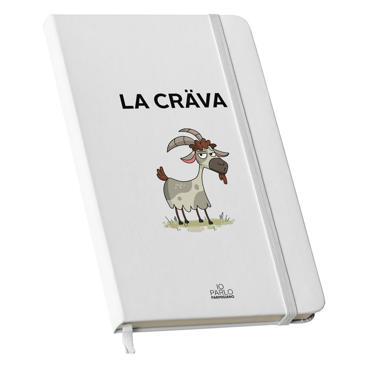 Taccuino LA CRÄVA dell'album LÌNNEA BÉSTJI di Io parlo parmigiano: copertina soft touch in 8 colori, con chiusura e segnalibro coordinati