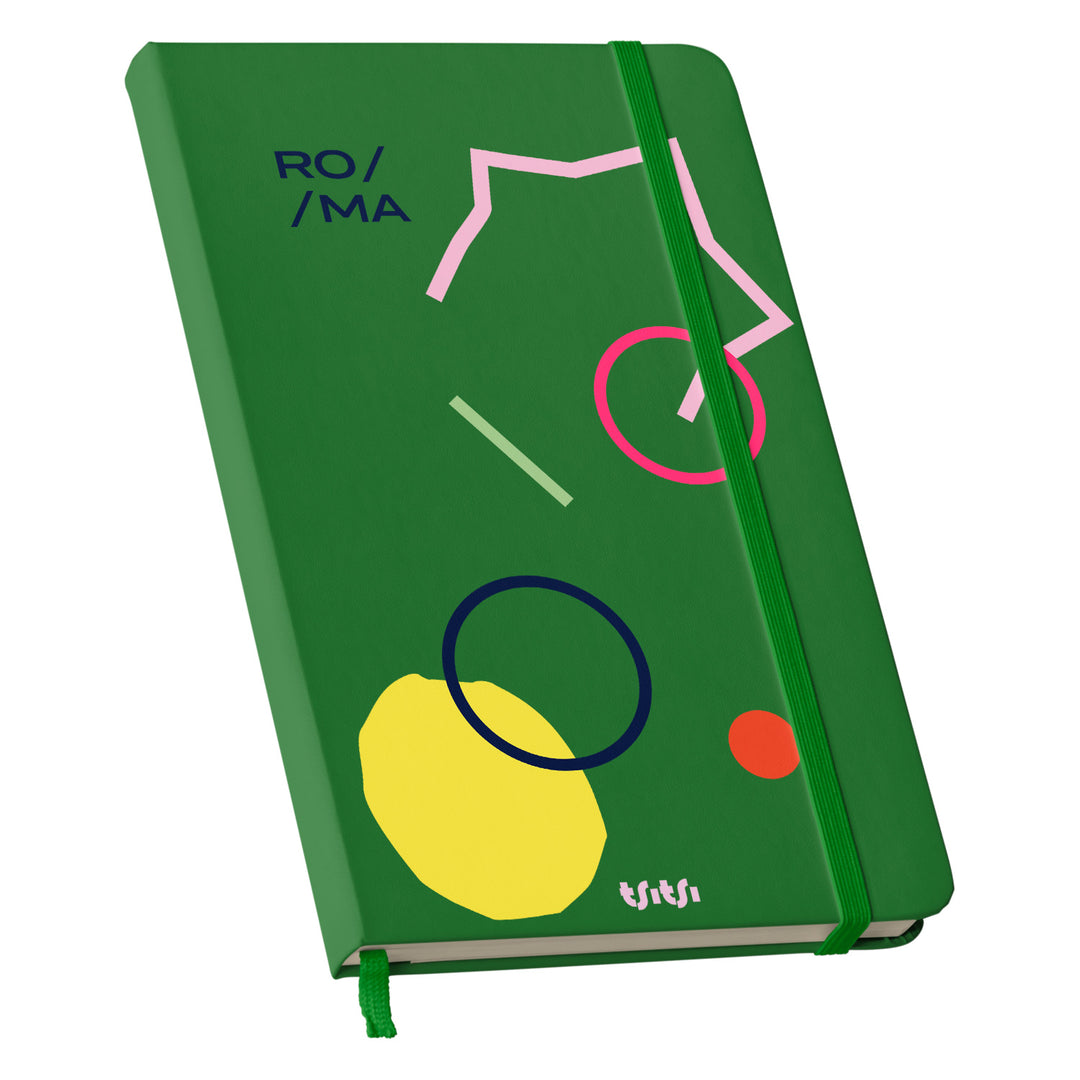 Taccuino ROMA dell'album Mapperó di TSITSI CONCEPT: copertina soft touch in 8 colori, con chiusura e segnalibro coordinati