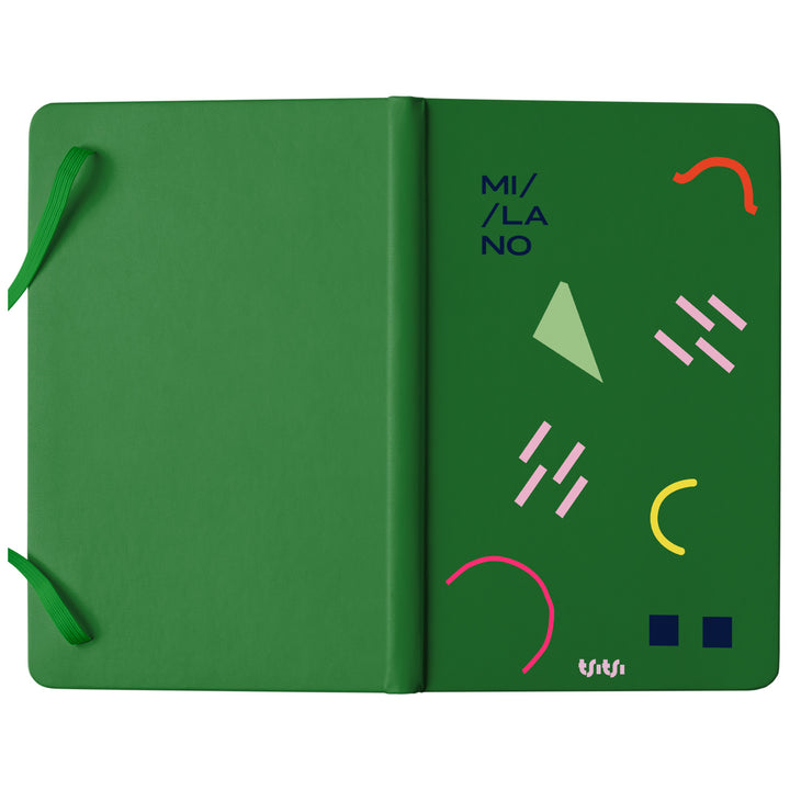 Taccuino MILANO dell'album Mapperó di TSITSI CONCEPT: copertina soft touch in 8 colori, con chiusura e segnalibro coordinati