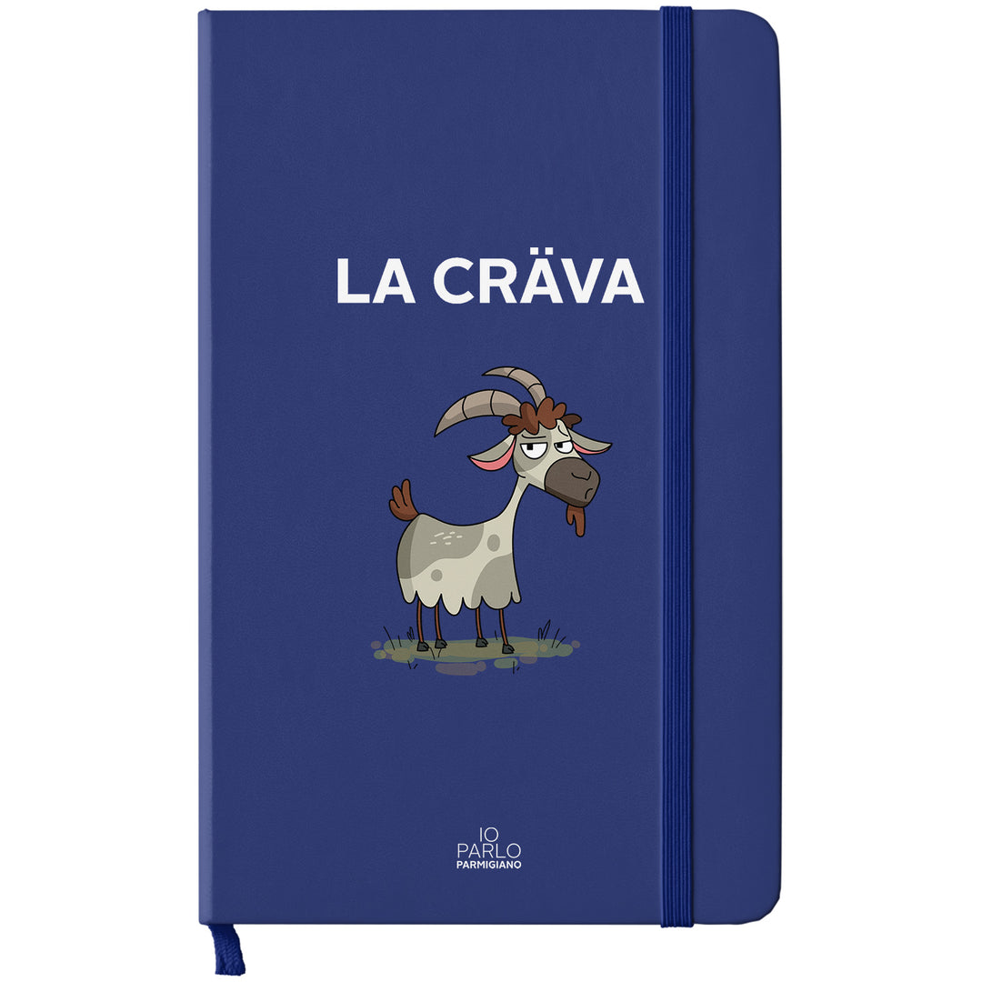 Taccuino LA CRÄVA dell'album LÌNNEA BÉSTJI di Io parlo parmigiano: copertina soft touch in 8 colori, con chiusura e segnalibro coordinati