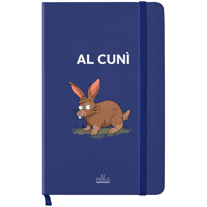 Taccuino AL CUNÌ dell'album LÌNNEA BÉSTJI di Io parlo parmigiano: copertina soft touch in 8 colori, con chiusura e segnalibro coordinati