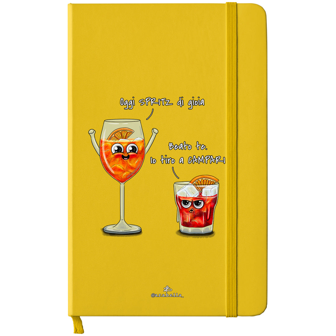 Taccuino Spritz dell'album Amore in taccuini di Arabella: copertina soft touch in 8 colori, con chiusura e segnalibro coordinati