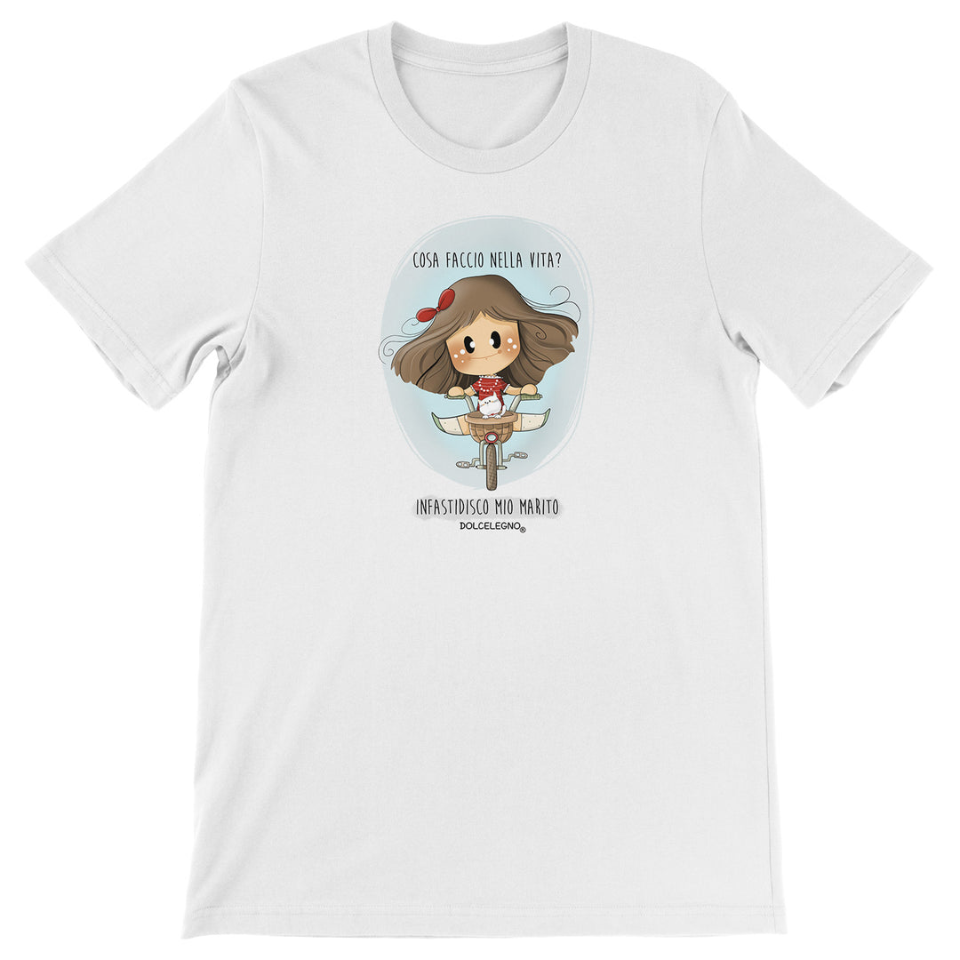 Maglietta Infastidisco mio marito dell'album L'amore è nell'aria di DOLCELEGNO, T-Shirt uomo donna e bambino a maniche corte in cotone con girocollo