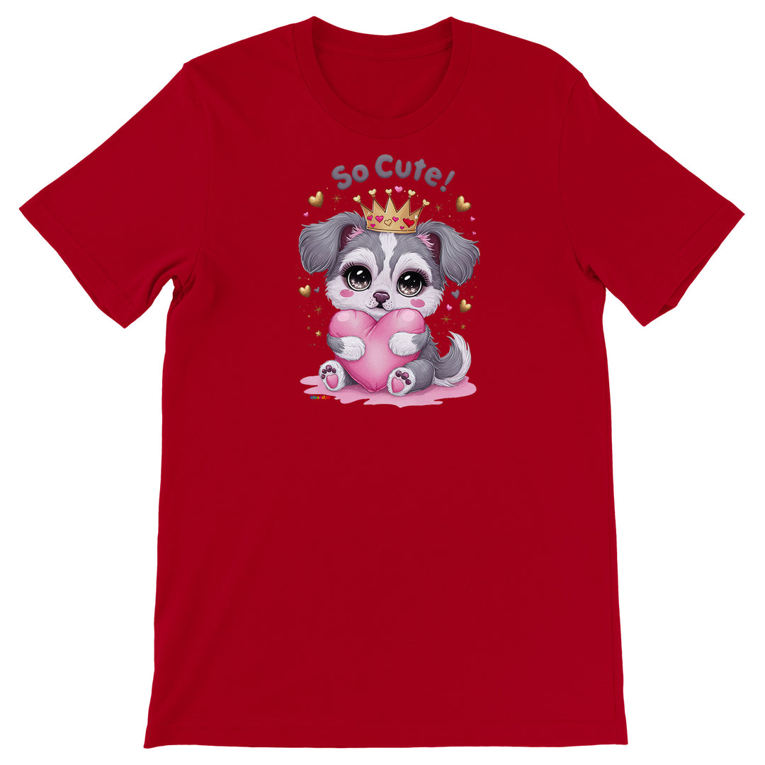Maglietta Cagnolino con cuore dell'album Cani carini Kawaii di Ideandoo, T-Shirt uomo donna e bambino a maniche corte in cotone con girocollo