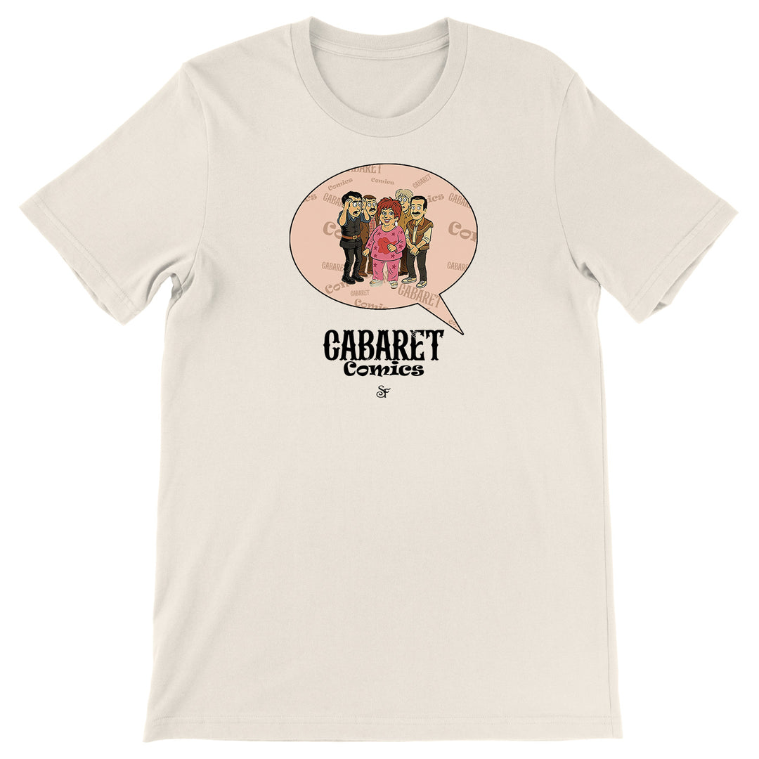 Maglietta Cabaret Comics - rosa dell'album The Nightingale of Cavriago in comics - T-Shirt di SF Creator & Co, T-Shirt uomo donna e bambino a maniche corte in cotone con girocollo