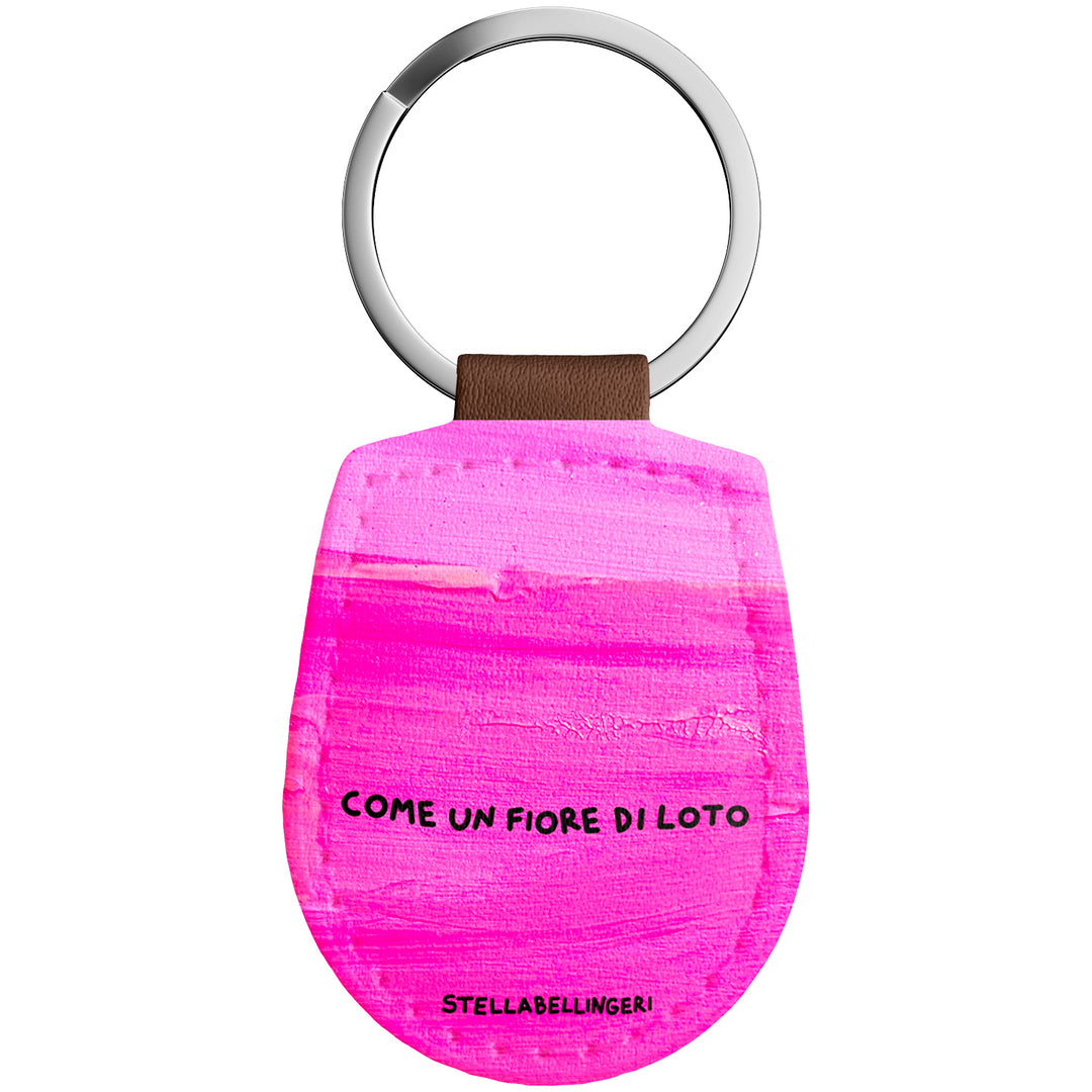 Portachiavi in pelle Come un fiore di loto dell'album Therapy Keyring di Stella Bellingeri con anello in metallo, Disponibili in 6 Colori, Stampa di Alta Qualità