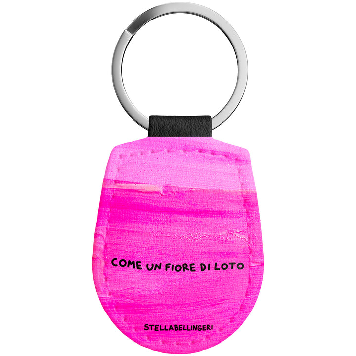 Portachiavi in pelle Come un fiore di loto dell'album Therapy Keyring di Stella Bellingeri con anello in metallo, Disponibili in 6 Colori, Stampa di Alta Qualità