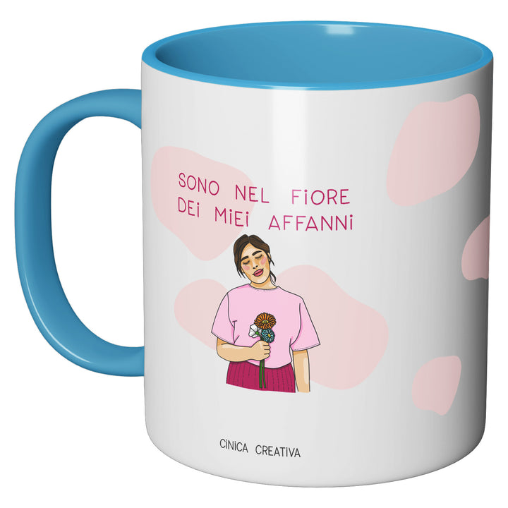 Tazza in ceramica Nel fiore dei miei affanni dell'album Tazze Ciniche di Cinica Creativa perfetta idea regalo