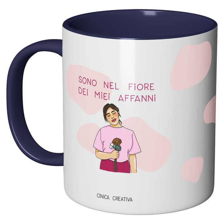 Tazza in ceramica Nel fiore dei miei affanni dell'album Tazze Ciniche di Cinica Creativa perfetta idea regalo