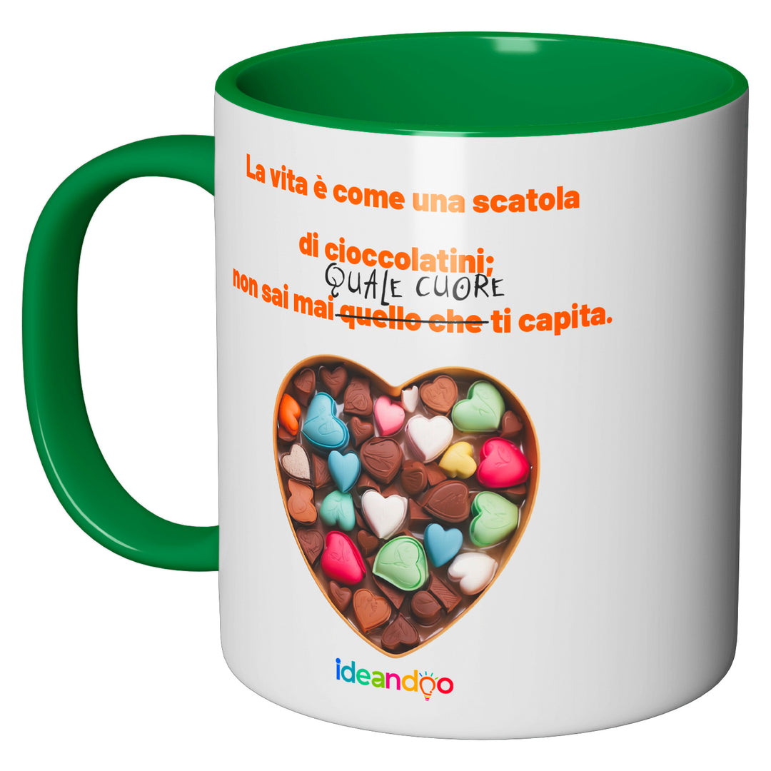 Tazza in ceramica Scatola di cioccolatini dell'album Tazze d'amore di Ideandoo perfetta idea regalo