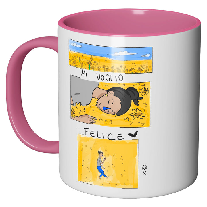 Tazza in ceramica Mi voglio felice dell'album L'infermiere che disegna tazze di Finn_nasoblu perfetta idea regalo