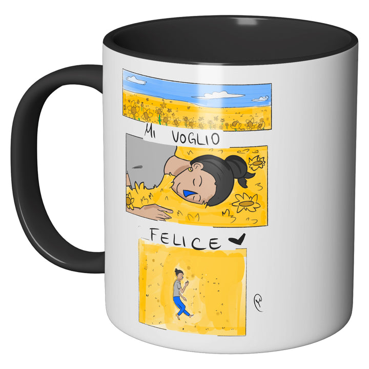 Tazza in ceramica Mi voglio felice dell'album L'infermiere che disegna tazze di Finn_nasoblu perfetta idea regalo