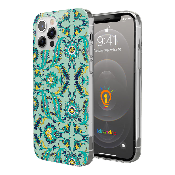 Cover Damascata verde e gialla dell'album GLAM Capsule Collection di Glamcasamagazine per iPhone, Samsung, Xiaomi e altri