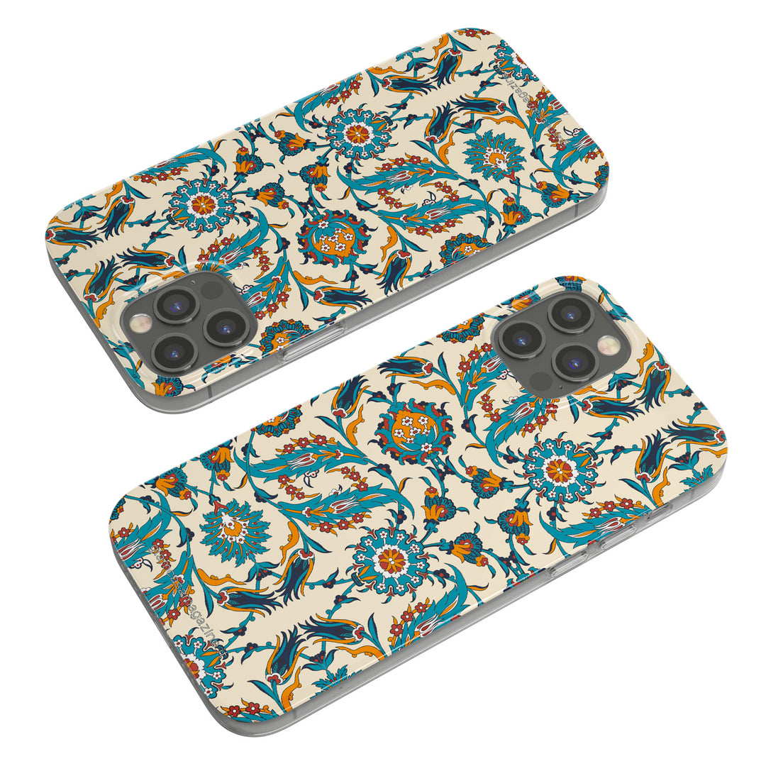 Cover Damascata arancio e turchese dell'album GLAM Capsule Collection di Glamcasamagazine per iPhone, Samsung, Xiaomi e altri