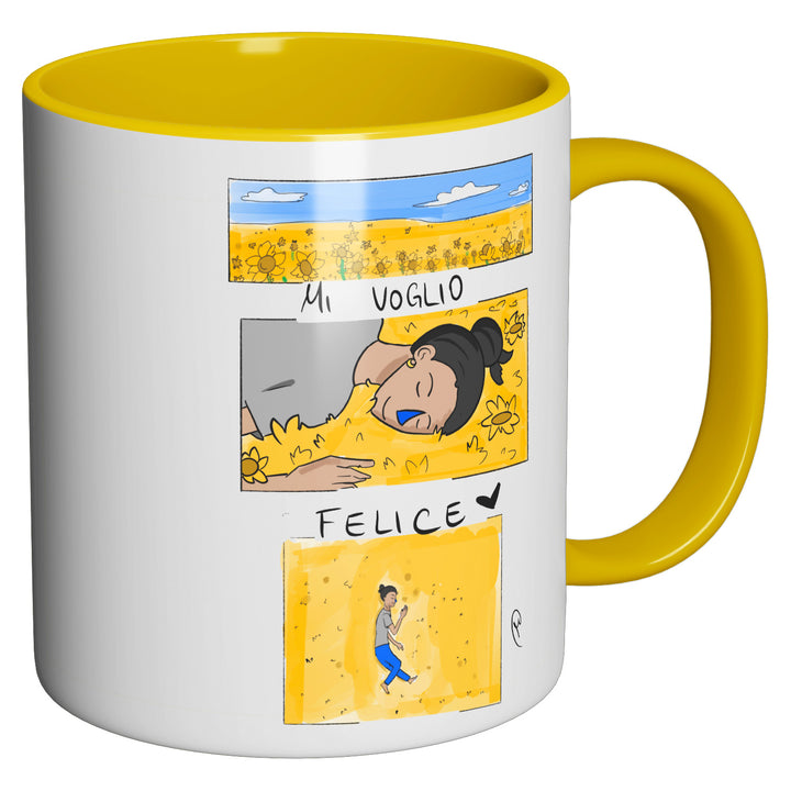 Tazza in ceramica Mi voglio felice dell'album L'infermiere che disegna tazze di Finn_nasoblu perfetta idea regalo