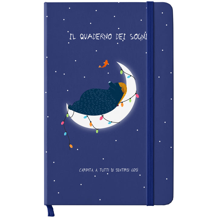 Taccuino Il quaderno dei sogni dell'album Taccuini a tutti di Carpita A Tutti: copertina soft touch in 8 colori, con chiusura e segnalibro coordinati